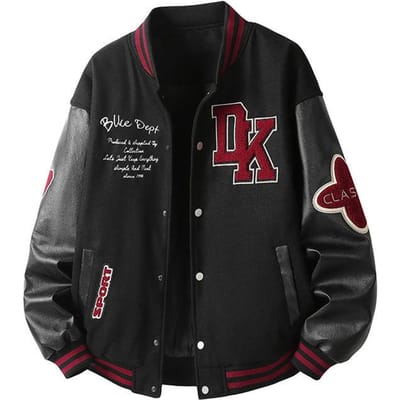 Lente en Herfst Amerikaanse Retro Contrasterende Baseball Uniform Jas voor Mannen Handdoek Geborduurd Nieuwe Stijl Pilotenjas 3XL black