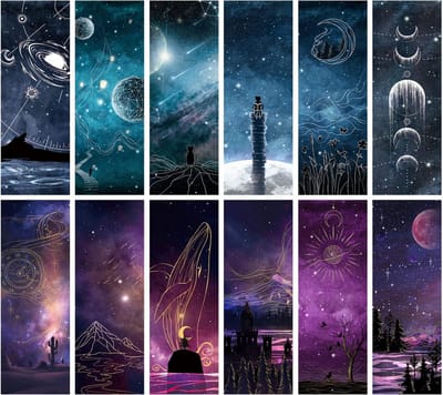 12 Stuks Ruimte Sterren Thema Bladwijzers Universe Patroon Ideaal voor Boekenliefhebbers en Studenten