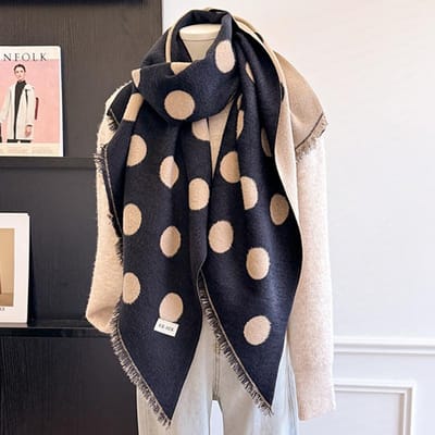 Luxe Dames Kasjmier Sjaal - Winter Warm Met Kwastjes Gestreept & Stippen Geprint Pashmina Sjaal, Foulard & Poncho black