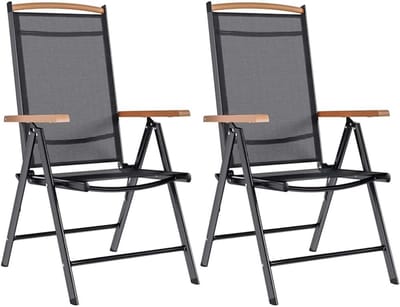Tuinstoelen Klapbaar - Buitenstoelen Set - Ontspannen Buiten - 7 Posities Verstelbaar - 58x65x109cm - Zwart