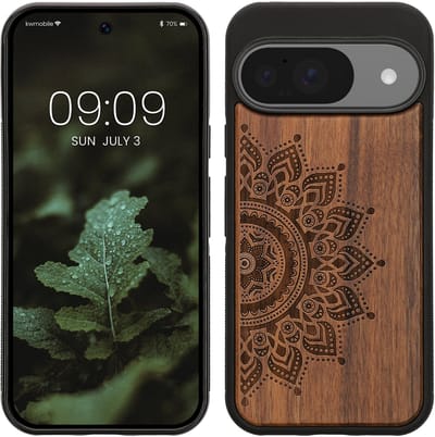 kwmobile telefoonhoesje geschikt voorGoogle Pixel 10 / Pixel 10 Pro - Hoesje met bumper - hout - In donkerbruin Opkomende Zon design