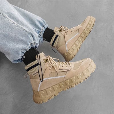 Ins Herenlaarzen Werk Casual Tide Sokken Schoenen Alles Combineert Hoge Top Herenschoenen Verdikken Antislipzool Herensportschoenen 44 kaki
