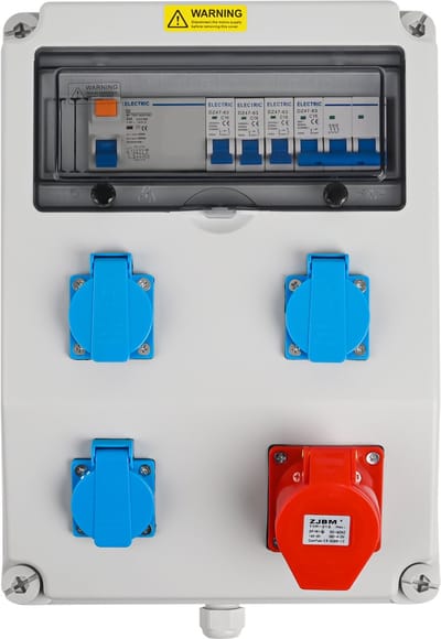 Wandverdeler 16A IP67 – 1x CEE 16A – 3x Schuko 230V – FI 25A 4-polig – LS C16A
