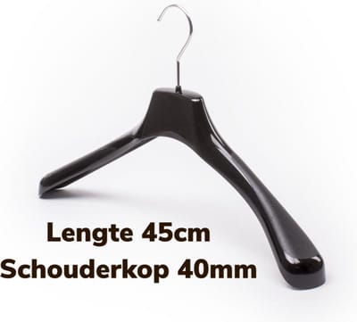 TopHangers [Set van 5] Stevige zwarte kunststof kledinghangers / garderobehangers / kolberthangers / jashangers met dikke schouderkop voor een mooie presentatie en een perfecte ondersteuning