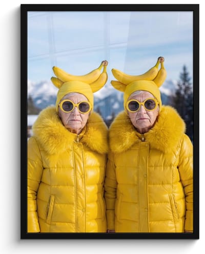 Poster in lijst - Fotolijst 60x80 cm - Posters - Vrouwen - Bananen - Geel - Posterlijst zwart - Decoratie - Wanddecoratie woonkamer - Muurdecoratie slaapkamer