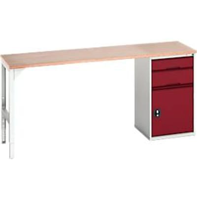 Bott verso onderbouwwerkbank, multiplex legbord, 2 laden, 1 deur, 1 legbord, B 2000 x D 600 x H 930 mm, lichtgrijs/paarsrood