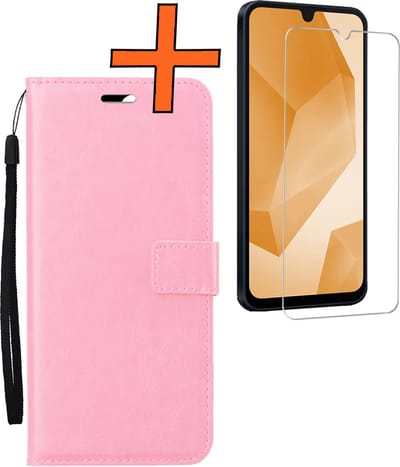 Hoes - Met Screenprotector - Geschikt voor Samsung Galaxy A16 - Luxe Pasjeshouder - Bookcase Portemonee - Flip Case - Kunstleer Book Case - Flipcase - Book Cover - Walletcase - PortemonneeHoes - Lichtroze
