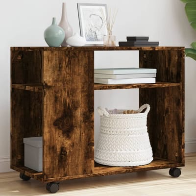 vidaXL - Bijzettafel - met - wieltjes - 70x35x60 - cm - hout - gerookt - eikenkleurig
