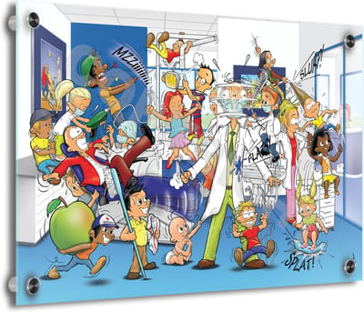 Tandarts Cartoon op plexiglas - Uniek ontwerp - Roland Hols - Tandartsenpraktijk 2 - 30 x 40 cm - 5 mm dik - inclusief 4 afstandhouders chroom (zilverkleurig) - Decoratie - Orthodontist - Mondhygiënist