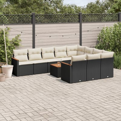 vidaXL - 11-delige - Loungeset - met - kussens - poly - rattan - zwart