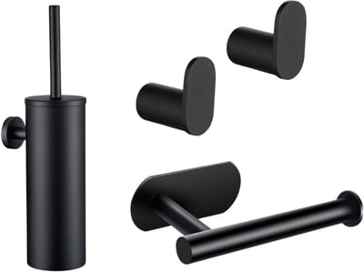 Toilet Accessoires Set Zwart - Toiletset 3-delig - Toiletrolhouder - Toiletborstel - Handdoekhaak