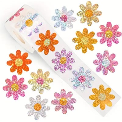 100-500 Stuks Glitter Bloemenpatroon Ontwerp Stickers Feest Cadeauverpakking Label Kinderen Scrapbook Leuke Kantoorbenodigdheden Stickers