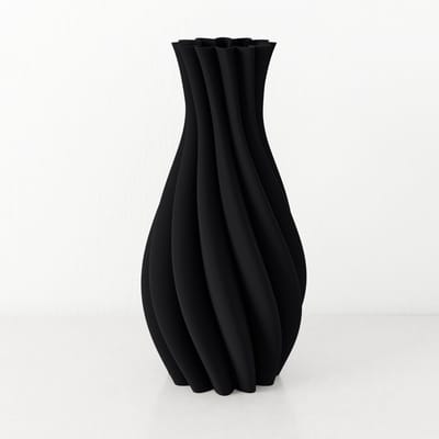 Fleuriek - Tafelvaas Zwart - H30 cm - Elegante vaas van gerecycled kunststof met gestreept patroon - Spiraal vaas voor zijden bloemen of droogbloemen