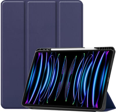 Hoes - Geschikt voor Apple iPad Pro (2022) - 11 inch - 4e generatie - Dun & Stevig - Trifold Bookcase - Hard Cover Case - Met Uitsparing Geschikt voor Apple Pencil - Hardcover Book - Tablet Hoesje - Donkerblauw
