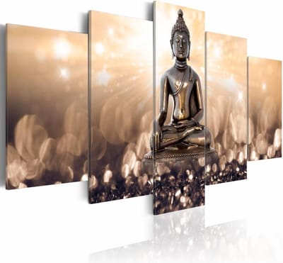 Schilderij - Boeddha - Inspiratie door Overpeinzing , 5luik , premium print op canvas