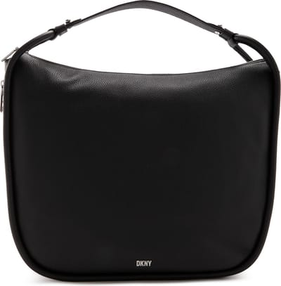 DKNY Leren Schoudertas Handtas Phoebe Hobo Bag Black / Silver Zwart