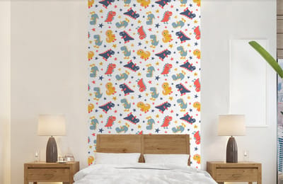 Behang - Fotobehang Patronen - Dino - Sterren - Jongens - Jongetje - Baby - Kinderen - Kids - Breedte 120 cm x hoogte 240 cm