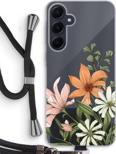 Case Company® - Hoesje met koord geschikt voor Samsung Galaxy A55 hoesje met Koord - Floral bouquet - Telefoonhoesje met Zwart Koord - Bescherming aan alle Kanten en Over de Schermrand