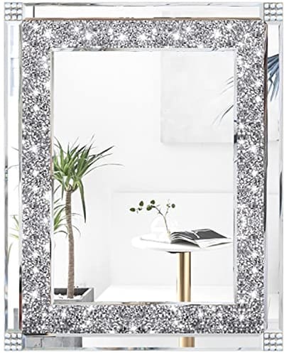 Crystal Rhinestone Diamond Wandspiegel - Decoratieve Accent Spiegel voor Gang/Badkamer/Slaapkamer (40 x 50 cm)