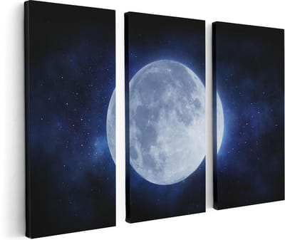 Artaza Canvas Schilderij Drieluik Volle Maan in de Ruimte - 120x80 - Foto Op Canvas - Canvas Print