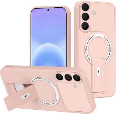 Casemania Hoesje Geschikt voor Samsung Galaxy A37 - Roze - Magnetische Telefoonhoesje Geschikt voor MagSafe - Stevige Siliconen Back Cover met Kickstand Standaard en Camera Bescherming