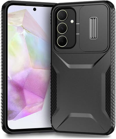 Hoesje Geschikt voor Samsung Galaxy A35 | Back Cover met Camera Slider | Schokbestendige Case | Camera Cover | Stevig | Zwart