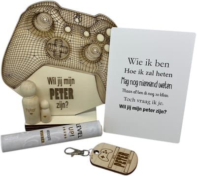 Geschenkbox wil jij mijn PETER zijn? | oker | game controller | joystick | liefste peter | peter vragen | meter worden | peetoom vragen | peetoom worden | cadeau | geschenkdoos | giftbox
