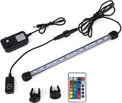 Oneay 18 cm Volledig Onderwater LED Aquariumverlichting – 1,2W RGB met Afstandsbediening – IP68 Waterdichte Glasbalk met 9 LED’s - Europese norm