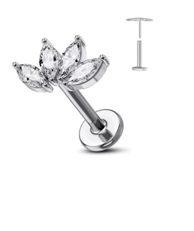 Piercing voor Oor - Kleur: Zilver - Formaat: 12 x 6 MM - Titanium - Tragus / Kraakbeen / Helix / Conch - Oorpiercing - Piercing Sieraad - Hoge Kwaliteit - Labret Piercing - Luxe Sieraad - Oorbellen