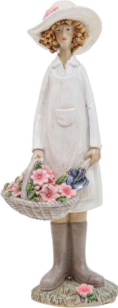 Decoratieve beeldjes van een tuinman, een decoratieve vrouw met bloeme