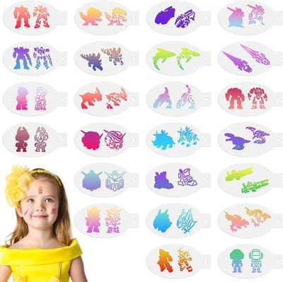 Kids Tattoo Sjablonen Set - 24 Herbruikbare Gezichts- en Lichaamstencils voor Feestjes, Halloween en Verjaardagen - Creatieve Tattoo Ontwerpen voor Kinderen