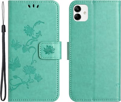 Coverup Hoesje - Geschikt voor Motorola Moto G54 Hoesje - Coverup Bloemen & Vlinders Book Case - Mintgroen