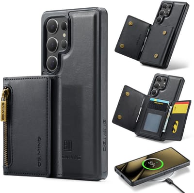 Stravo × DG.MING Veelzijdige leren case hoesje – Geschikt voor Samsung Galaxy S25 Ultra – 2-in-1 luxe lederen telefoonhoesje met afneembare kaarthouder – MagSafe compatibel leer case – Stijlvol & duurzaam – Zwart