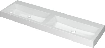 INK Momento wastafel polystone dubbel zonder kraangaten 160 x 9 x 45 cm, glans wit