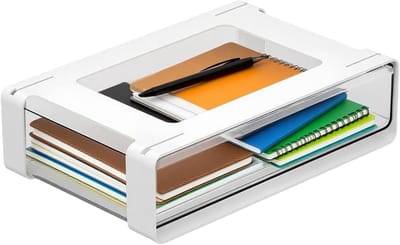 Transparante Onderkastlade voor Plakgebruik, 31 x 20 x 9 cm, Uittrekbare Opbergdoos voor Kantoor, Keuken en Tafel, Organizer van Kunststof in Wit