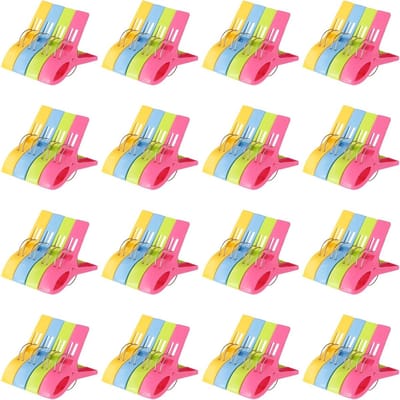 Grote plastic wasknijpers voor handdoeken, strandlakens en kleding - 64 stuks, 12.5x7.3x2.3cm, stevig en duurzaam