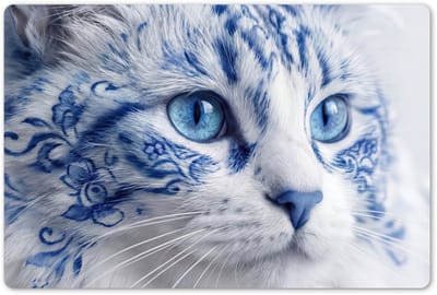 Placemats 45x30 cm - Placemat kunststof - 1 stuk - Kat - Patroon - Blauw - Borden onderleggers - Decoratie voor op tafel - Keuken tafeldecoratie accessoires - Vinyl onderlegger - Tafelversiering