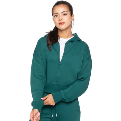 Enzo Women Crop Zip Hoodie - Donkergroen
