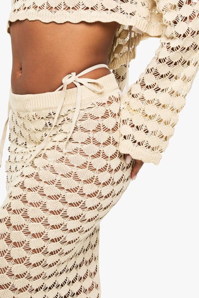 boohoo Dames Crochet Beach Maxi Skirt | Steen | Maat: Medium
