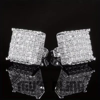 Huitan Tijdloze Stijl Vierkant Vormige Oorknopjes voor Vrouwen Micro Pavé CZ Bling Bling Oorstekers Mode Veelzijdige Vrouwelijke Sieraden gray