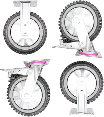 Zware Meubelwielen - Transportwielen Set - Verplaatsen van Objecten - Met Dubbele Remmen - 200 mm Diameter - Grijs