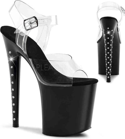 Pleaser - FLAMINGO-808G Sandaal met enkelband, Paaldans schoenen - Paaldans schoenen - 39 Shoes - Roze/Transparant