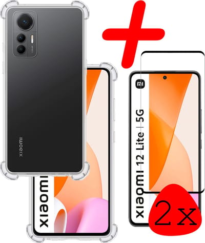Hoesje Met Screenprotector - 2 Stuks - Geschikt voor Xiaomi 12 Lite - Sterk & Shockproof - Siliconen Case - Back Cover - Telefoon Hoes - Shock Proof - Transparant