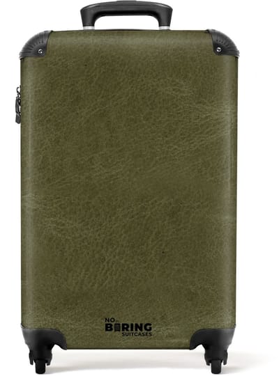 NoBoringSuitcases.com - Koffer - Lederen look khaki groen - Past binnen 55x40x20 cm en 55x35x25 cm - Trolley handbagage - Valiezen met wieltjes volwassenen - Reiskoffer op wielen - Rolkoffer lichtgewicht