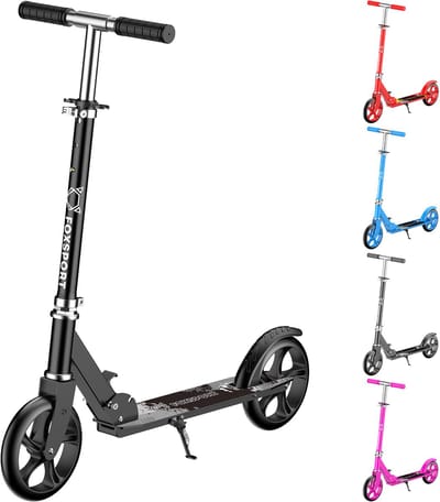 FOXSPORT Kinderstep - 200 mm PU wielen - Step - Geschikt voor kinderen en tieners van 6 tot 15 jaar- Opvouwbaar - stuurhoogte: 94-104cm - Maximale draagcapaciteit: 80 kg - Zwart