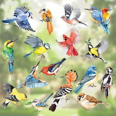 PromoHome Raamstickers Set van 17 Vogels - Lente en Zomer Thema Dubbelzijdige Kolibrie en Papegaai Stickers voor Ramen, Glas en Deuren - Veilig en Verwijderbaar zonder Residu