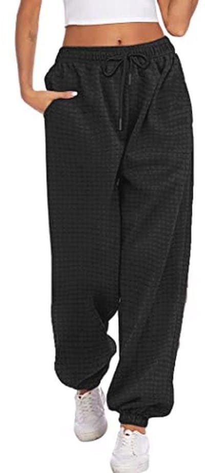 Dames Joggingbroek - Warme Waffle, Hoge Taille, Baggy Vrijetijdsbroek met Zakken