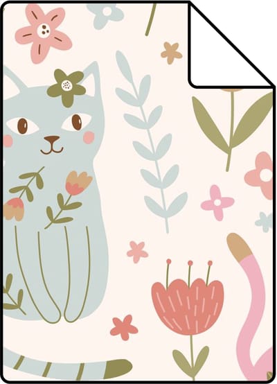 Proefstaal ESTAhome behang katjes roze, blauw, paars en groen - 26.5 x 21 cm - 132180-S