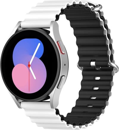 By Qubix - Ocean Style bandje 20mm - Wit / zwart - Geschikt voor Samsung Galaxy Watch 7 (40 & 44mm) - Galaxy Watch FE - Galaxy Watch 6 - Galaxy Watch 6 Pro - Galaxy Watch 5 - 5 Pro - Galaxy Watch 4 - 4 Classic - Active 2 - Watch 3 (41mm)