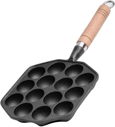 Dailygoods- Takoyaki Pan 14 Gaten - Gietijzeren Bakplaat - Anti-aanbaklaag - Hittebestendig - Eenvoudig schoon te maken - Comfortabel handvat - Grillp